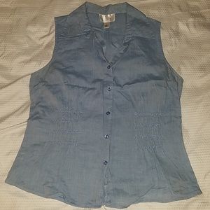 Chambray denim button down pintuck detail